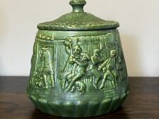 Vintage Small Green Tam O'Shanter Witch and Tavern Ceramic Cookie Jar Canister picture