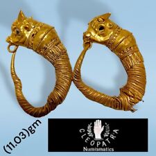 Ancient Greek  .Egypt .Hellenistic .Earrings Gold .with Bull Head .very Rare 11g picture