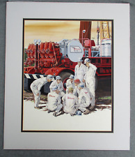 VTG 1950s HALLIBURTON SERVICES ORIGINAL PAINTING w ROUGHNECK OIL FIELD WORKERS picture