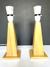 Pair Vtg 90s Wooden Pyramid Bedside Table Lamps Fully working picture