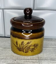 Vintage Stoneware Brown/Tan Wheat Design Small Crock With Lid picture