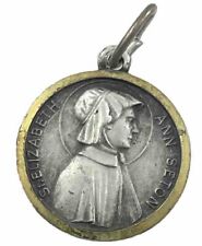 Vintage Catholic St Elizabeth Ann Seton Religious Silver Tone Medal picture