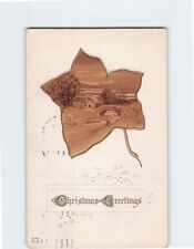 Postcard Christmas Greetings with Leaf Hollies Embossed Art Print picture