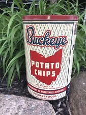 Vintage Buckeye LARGE  Tin Potato Chips Metal 1 Lb Nice  Sign Ohio picture