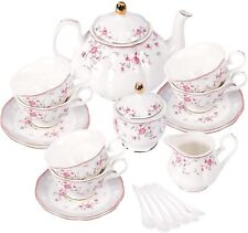 fanquare Vintage Porcelain Tea Set for Women Tea Party, Tea Cup and Saucer Set picture