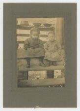 Antique Circa 1890s Cabinet Card Adorable Children Sitting on Steps of Home picture