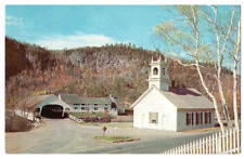 Stark New Hampshire c1950's covered bridge, church, Upper Ammonoosuc River picture