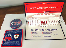 3 PIECES REPUBLICAN PRESIDENTIAL CAMPAIGN 2020 - 2 PINS & POP UP WHITE HOUSE picture