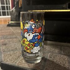 Vintage 1983 Peyo Wallace Berrie Clumsy Smurf Glass Cup picture