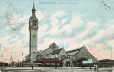 Tuck Worcester Union Station Streetcars Trolley Train UDB 1907 MA Mass VTG  P80 picture