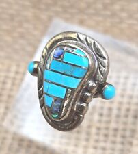 Sterling Silver Zuni Inlay Ring Size 6 Turquoise & Abalone Native American picture