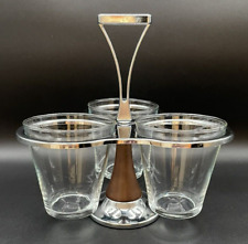 Mid-Century Modern Wood Stainless Steel Relish Jelly Condiment Stand Bowls picture