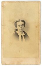 CIRCA 1880'S HAUNTING ANTIQUE CDV OF VICTORIAN WOMAN WITH BLANK EXPRESSION picture