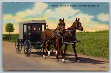 Vintage Postcard Amish Going to Market Horse & Buggy Lancaster County PA Linen picture