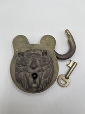 Antique Rare 1896 Brass Lion Face Lock with Key #11 Patented FEBY 18 1896 picture