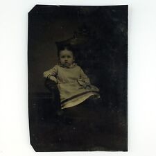 Named Foster Connecticut Girl Tintype c1878 Antique 1/6 Plate Child Photo H783 picture