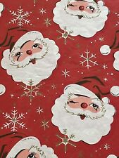 VTG CHRISTMAS WRAPPING PAPER GIFT WRAP SANTA & SNOWFLAKE ON A TEXTURED RED picture