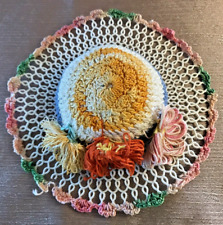 Vintage Hand Crocheted Sun Hat Pin Cushion Pastel Multi-Color 6.25