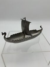 Pewter Viking Ship Souvenir Metal Long Boat Model Norway Scandinavia Sweden picture