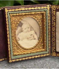 Antique Daguerreotype Infant Baby Photo Ornate Full Case Tri Fold Nannie Holding picture