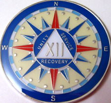 Alcoholics Anonymous medallion year 12 Compass AA Sober Chip token picture