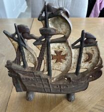 Vintage Cast Iron Galleon Sailing Pirate Ship Door Stop Antique No 1 Very Old picture