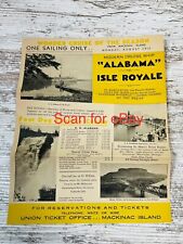 Vtg 1938 Mackinac Island Schedule Union Ticket Office Alabama Isle Royale Cruise picture