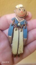 Vintage WW2 Hand Made Painted US Soldier Boy Wood Articulated Pin Brooch SCARCE picture