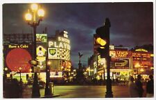 Vintage London At Night Piccadilly Circus Coca Cola Sign Chrome Postcard picture