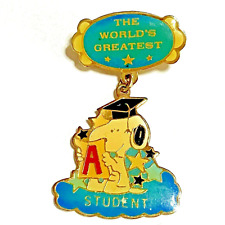 VTG 1958 SNOOPY The Worlds Greatest Student Lapel Pin - AUTHENTIC - RARE picture