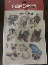 Hallmark NIP Vintage TWO SHEETS Of FLUFFY Fuzzy CATS/KITTENS STICKERS - 1980's picture