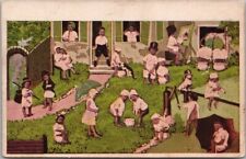 c1900s European Greetings Postcard Babies Playing in House Yard / Undivided Back picture