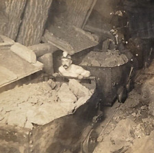 c.1905 Copper Miner Pushing Minecart Calumet Hecla MI Real Photo Stereoview picture