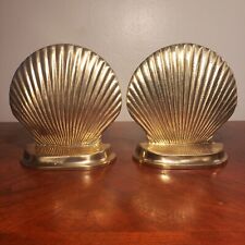 Vintage Pair Of Heavy Brass Scallop Shell Bookends picture