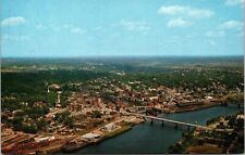 Bangor Maine Scenic Birds Eye View City Skyline Bridge River Chrome Postcard picture