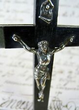 Carmelite Nun Antique Sterling Corpus & Ebony Cross Habit Vestment Crucifix picture