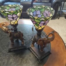 Vintage/Antique Elephant Lamp Base.  Purple and green stained glass lamp picture