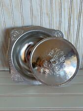 Vintage Continental Silver Co.Wild Rose Hammered Aluminum Covered Dish 1058 picture