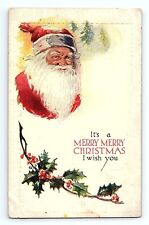 Santa Claus It's Merry Holidays Christmas Day Greeting Card Vintage Postcard picture