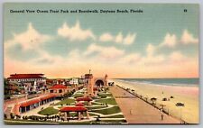 Florida Daytona Beach Birds Eye View Ocean Front Park Boardwalk Old Car Postcard picture