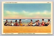 Women Tug Of War On Beach Greetings From Kinsman Ohio P52A picture