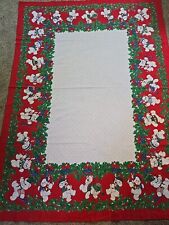 Vintage 1980s Christmas Cotton Blend Tablecloth Teddy Bears & Holly 50 X 68 picture