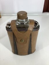 Vintage Glass Swank Flask In Brown Pouch picture