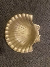 Vintage Solid Brass Seahorse Clam Shell Trinket Dish--1 lb 3oz picture