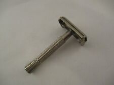 Vintage c1940s Gillette Fat Handle Double Edge Safety Razor with Blade Silver US picture