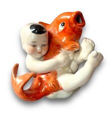 Vintage Chinese Boy Holding Koi Fish Porcelian Figurine picture