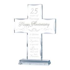 Wedding Anniversary Glass Cross Gifts Laser Engraved Silver Word 25Th Anniversa picture