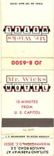 Mr. Wicks Motel, 10 Minutes From U.S. Capitol, DC Vintage Matchbook Cover picture