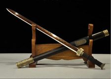 Handmade Chinese Sword Han Jian (剑) Red Damascus Folded Steel Blade Full Tang Sh picture
