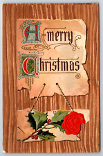 c1930s A Merry Christmas Mistletoe Embossed Vintage Postcard picture